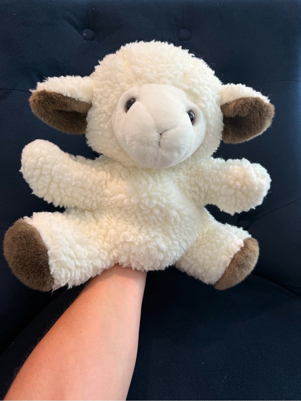 Soft Plush Adorable HAND PUPPET Baby Lamb with Cream body & Brown Accents